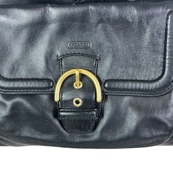 COACH Black Leather Soho Campbell Hobo Shoulder Bag Brass Hardware Buckle Front - Picture 3 of 13